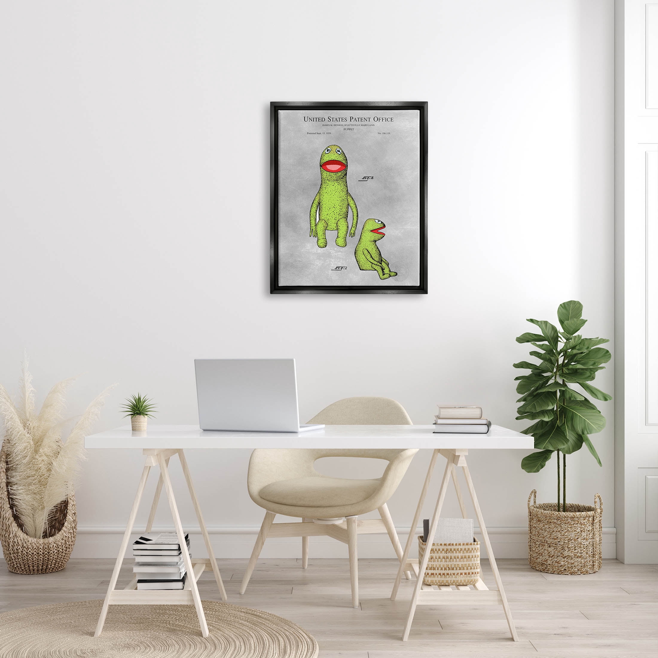 Stupell Industries Vintage Frog Puppet Diagram Graphic Art Jet Black Floating Framed Canvas Print Wall Art, Design by Karl Hronek