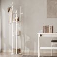 thumbnail image 5 of Solid Wood Rotary Coat Rack, Freestanding hat Rack with 3 Shelves and 9 Hooks, Coat tree for Bedroom, Entryway, Livingroom, Coat Hanger Stand for Coats, Scarves, Handbags (white), 5 of 9
