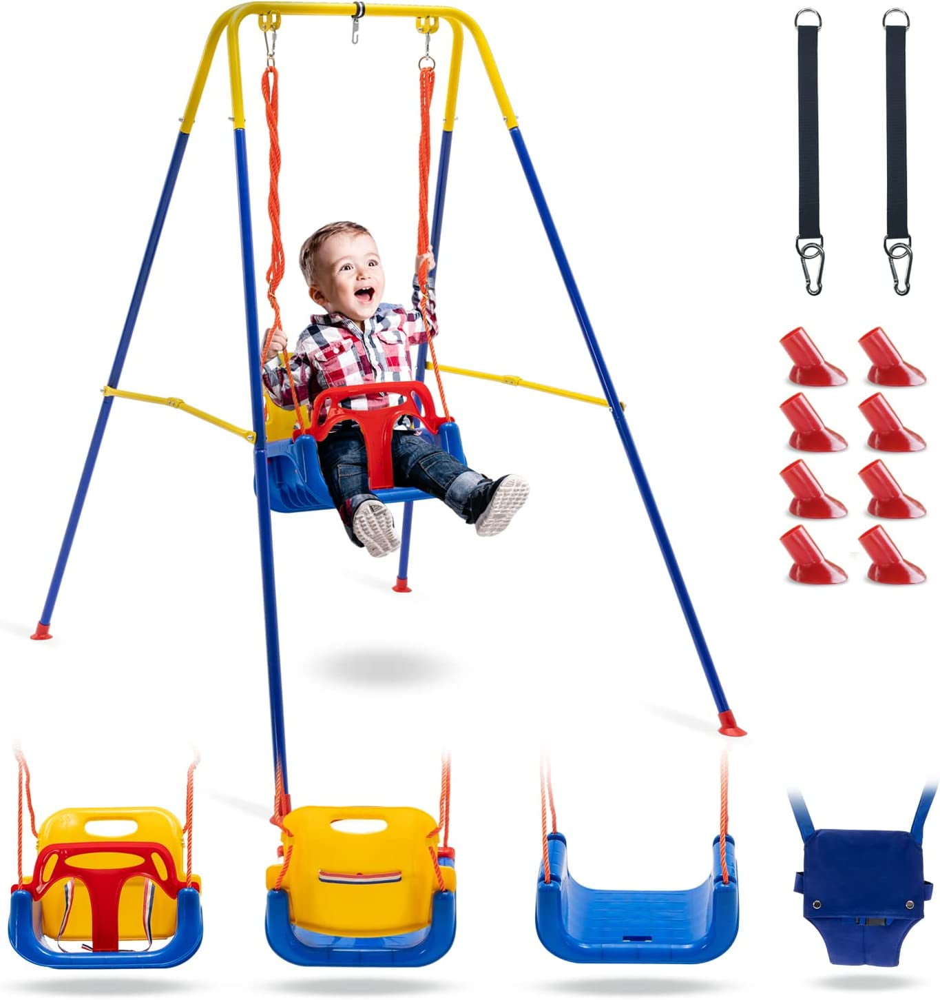 Linor 4in1 Swing Set & Baby Jumper, Toddler Swing with Foldable Metal Stand and Safety Belt