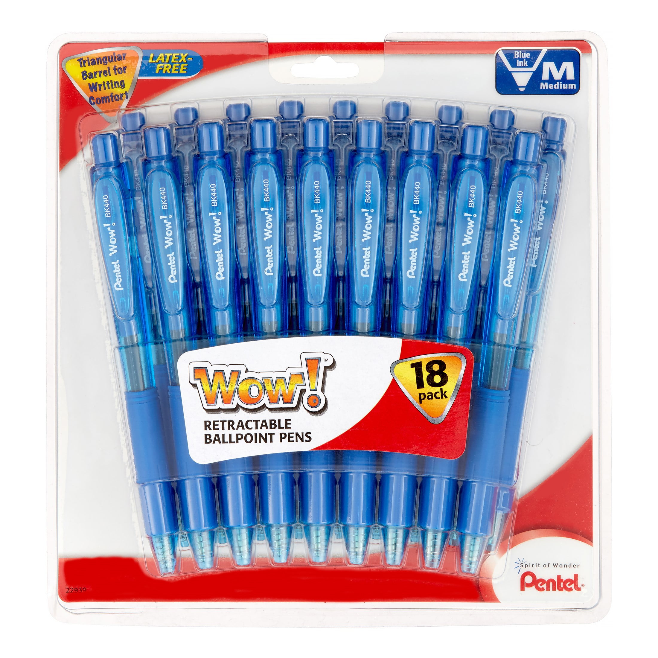 Pentel Wow! Ballpoint Pen, 1.0mm Medium Blue Line, NEW Ink, 18-Pk