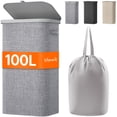 thumbnail image 1 of Cesto de ropa Lifewit de 100 litros con tapa y bolsa extraíble, color gris claro, 1 of 9
