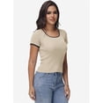 thumbnail image 6 of Women Summer Short Sleeve Shirts Crewneck Striped Color Block T Shirts Slim Fit Basic Tee Tops, 6 of 6