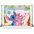 thumbnail image 4 of 1set Cartoon Lilo&Stitch Theme Party Backdrops Kids Birthday Party Photo Decoration Photography Ocean Flower Background Decor, 4 of 5