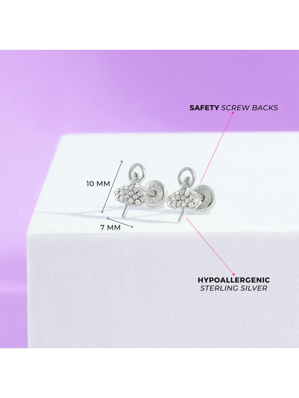 Twirling Ballerina Kids / Children / Girls Earrings Screw Back - Sterling Silver