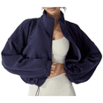 thumbnail image 1 of Women's Fleece Cropped Jacket with Drawstring Hem Navy Blue L, 1 of 6