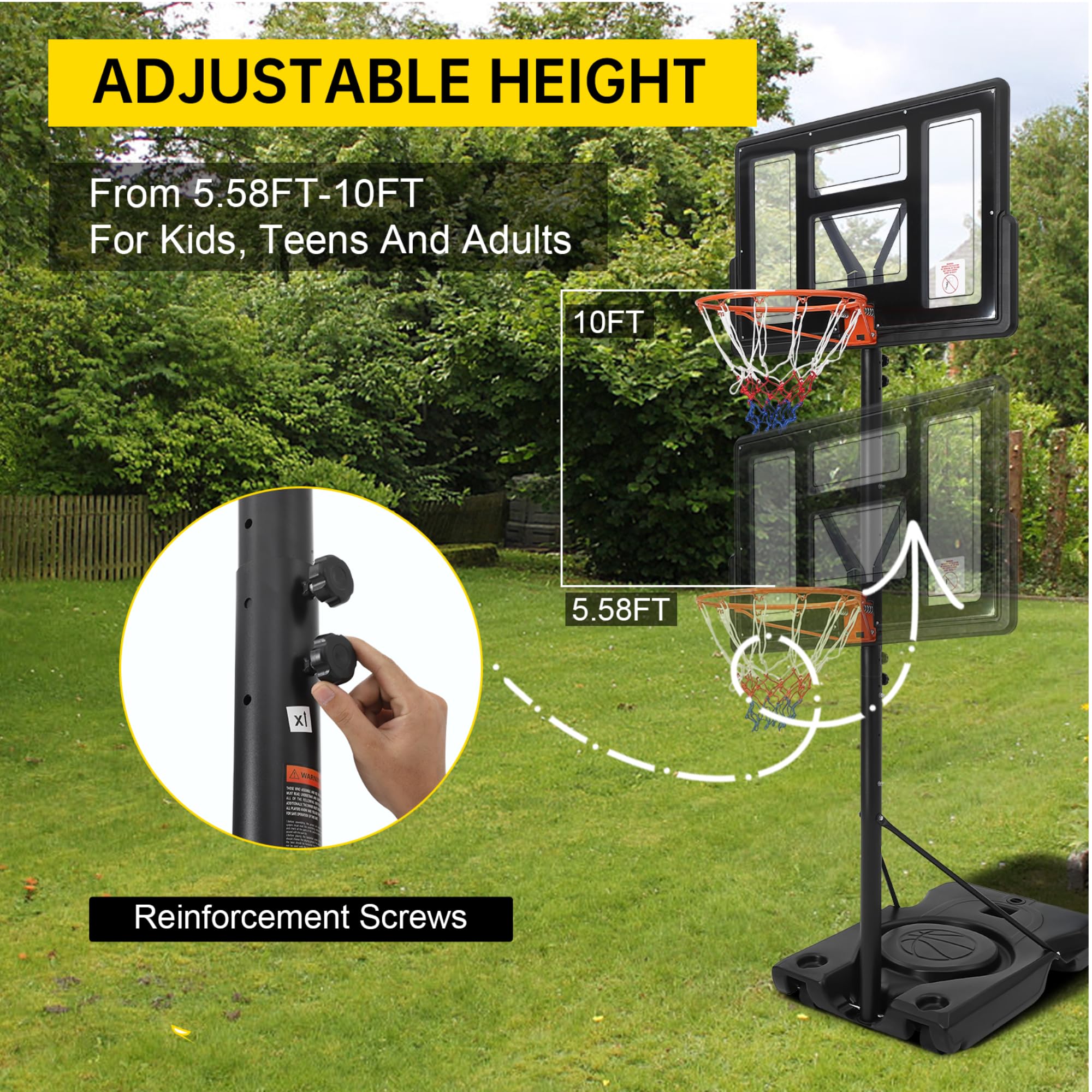 Luku Basketball Hoop, Adjustable Outdoor Basketball Hoop, 4-10FT Portable Basketball Goal System with Enlarged Base and PC Backboard for Adult in Backyard/Driveway
