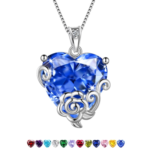 Juwaliy Women Heart Necklace 925 Sterling Silver December Birthstone Tanzanite Jewelry Flower Rose Pendant Mother Christmas Valentines Birthday Gifts