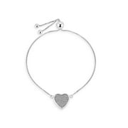 Sterling Silver Rhodium Plated Glitter Heart Adjustable Bolo Bracelet, 10"
