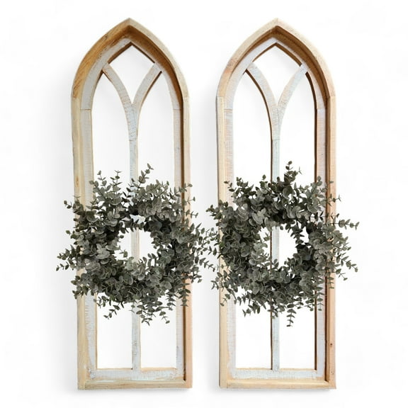 Ivory Point Farmhouse Wooden Wall Window Arches Set of 2 -3 Sizes - Rustic Cathedral Wood Windows