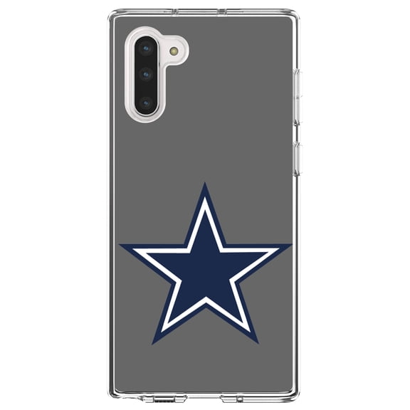 DistinctInk Clear Shockproof Hybrid Case for Samsung Galaxy Note 10 (6.3" Screen) - TPU Bumper, Acrylic Back, Tempered Glass Screen Protector - Dallas Star Grey Navy - Football Team
