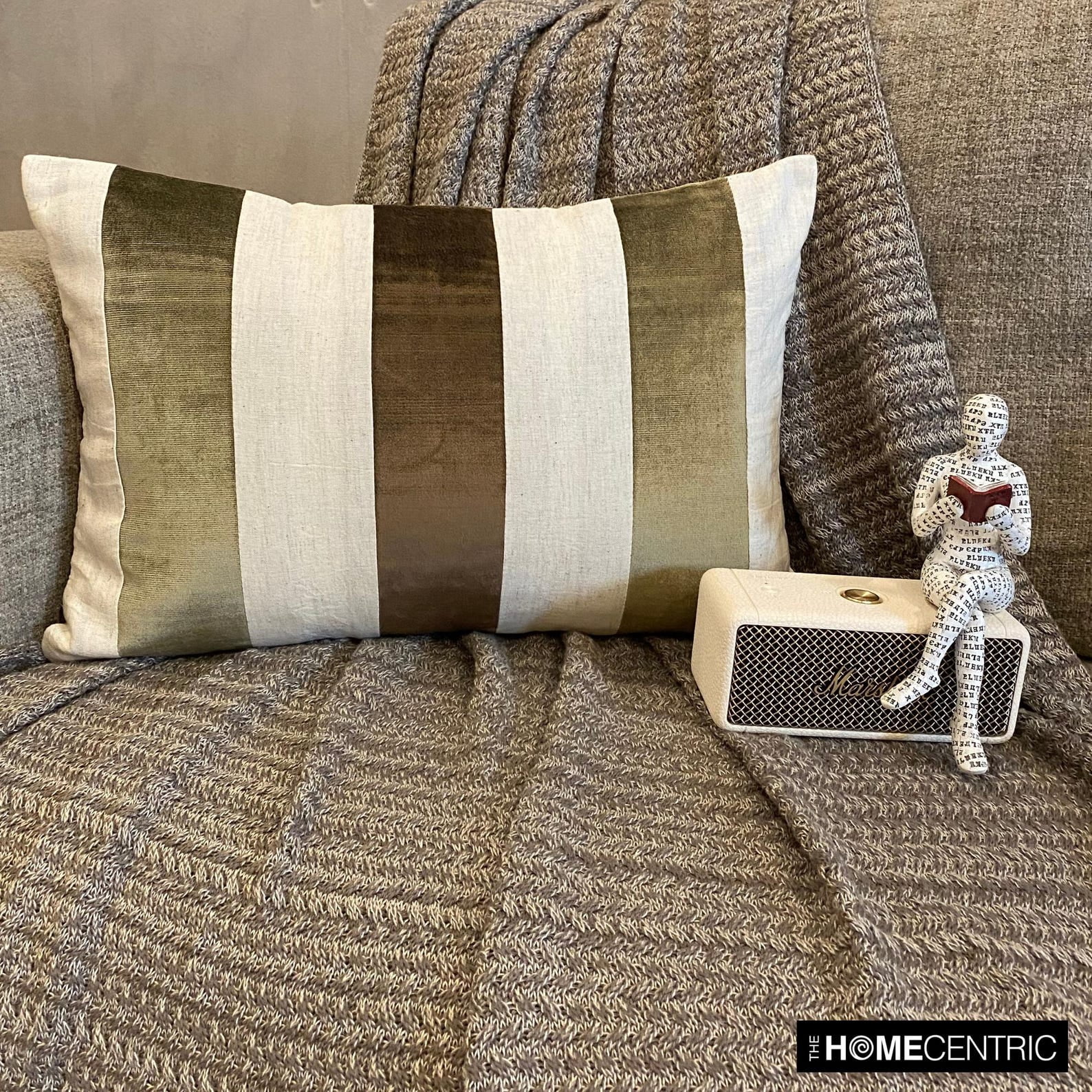 The HomeCentric Decorative Lumbar Pillow Cover Brown 12"x14" (30x35 cm) Velvet Patchwork, Velvet, Striped Oblong Pillow Cover For Sofa, Couch, Bed, Patio And outdoor, Patchwork Modern - Swathe Earthy