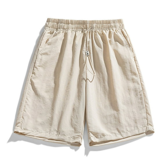 HOMADLES Cargo Shorts for Men Elastic Waist Lightweight Straight Leg Outdoor Solid Rib Drawstring, Cargo Short Beige L