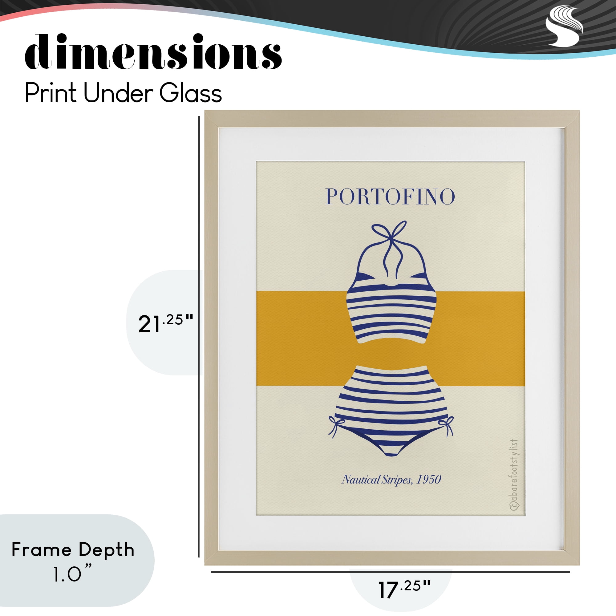 Stupell Industries Portofino Striped Bikini Birch Framed Print Under Glass, design by A Barefoot Stylist