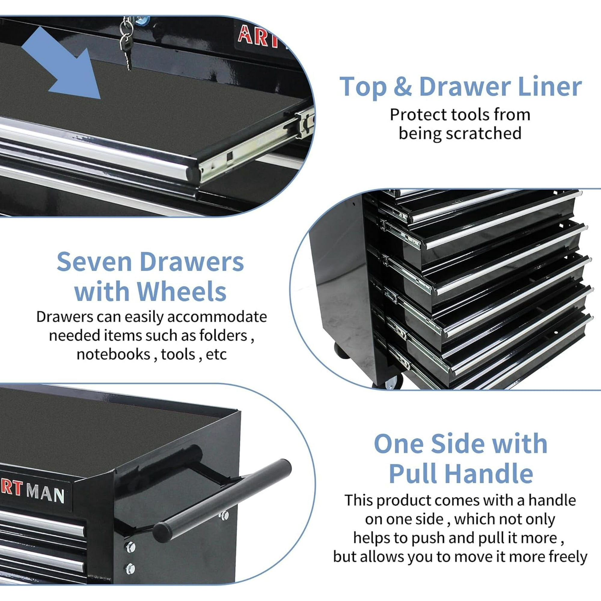 POWANLI 7-Drawer Rolling Tool Chest with Wheels Multifunctional Tool Chest Portable Tool Storage Cabinet with Locking System for Garage Workshop Warehouse Repair Shop
