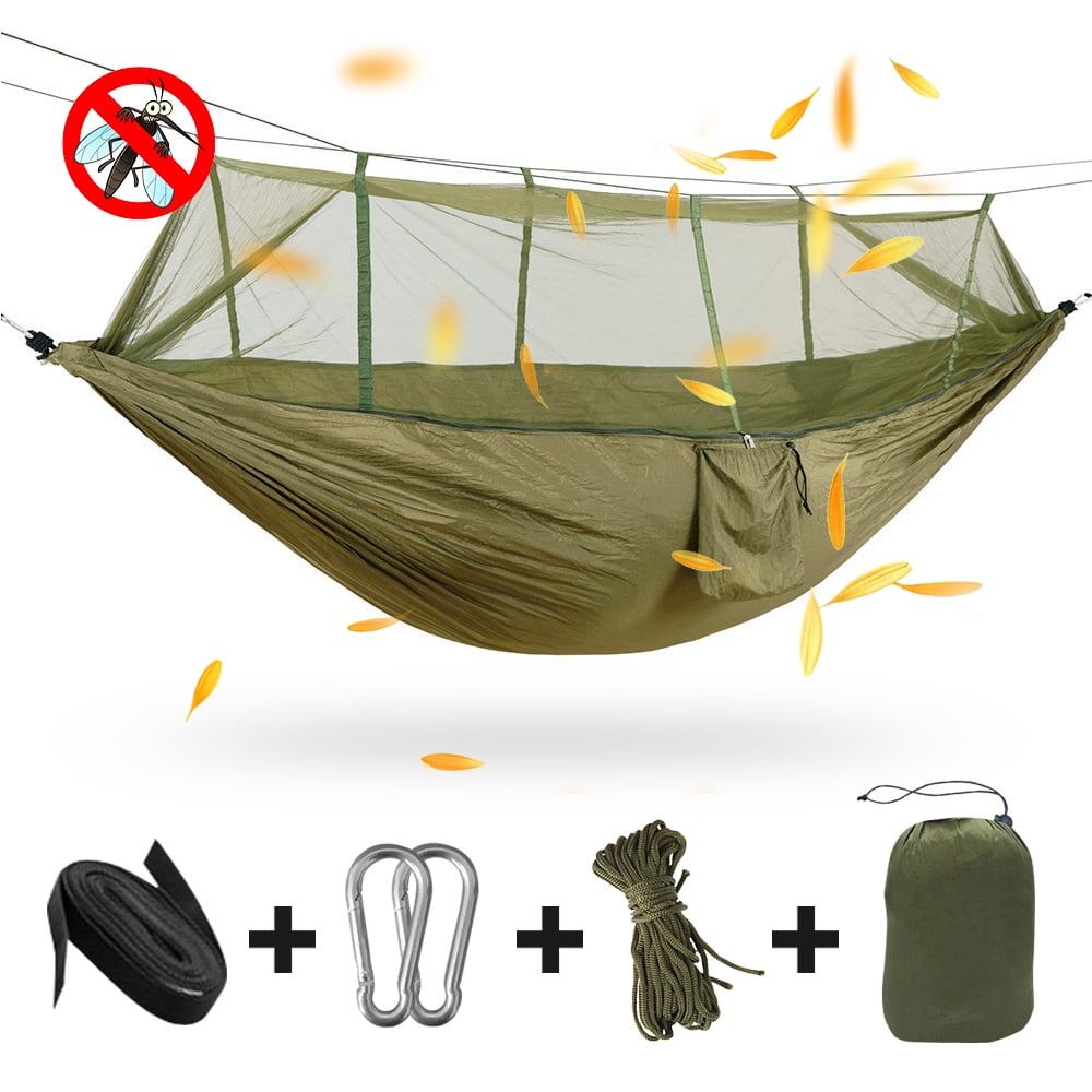 Portable Hammock with Mosquito Net 2 Person Hammock with Tree Straps for Hiking Backpacking Travel Beach Yard Ultralight Waterproof Nylon Camping Hammock Tarp Rain Fly Tent Picnic Cloth