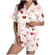 thumbnail image 1 of Set de Pijama Suave para Mujeres, Estampado de Pie Cuello de Bolsillo con Pantalones Cortos, 1 of 8
