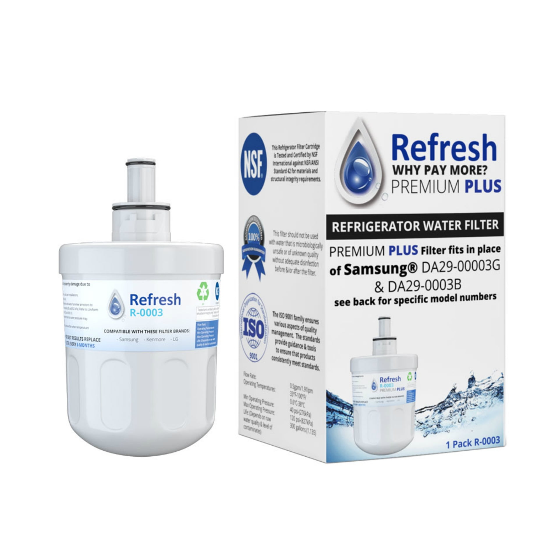 Fits Samsung RS2530BBP Refrigerators Refresh Replacement Water Filter 4 Pack 
