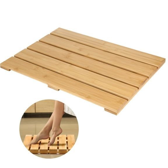 Bamboo Bath Mat, 19.6'' x 14.1" Non-slip Shower Mat Eco-Friendly Natural Bamboo Bath Rug, Waterproof Bathtub Mat with Raised Feet, Anti-skid Shower Floor Mat for Bathroom Spa