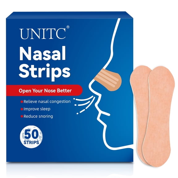 Unitc Extra Strength Nasal Strips, 50 Count, Triple Elastic Support, Reduces Nasal Congestion, Unscented, Tan