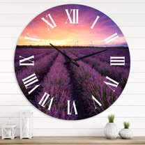 Designart 'Sunrise & Dramatic Clouds Over Lavender Field Xiii' Farmhouse Wall Clock