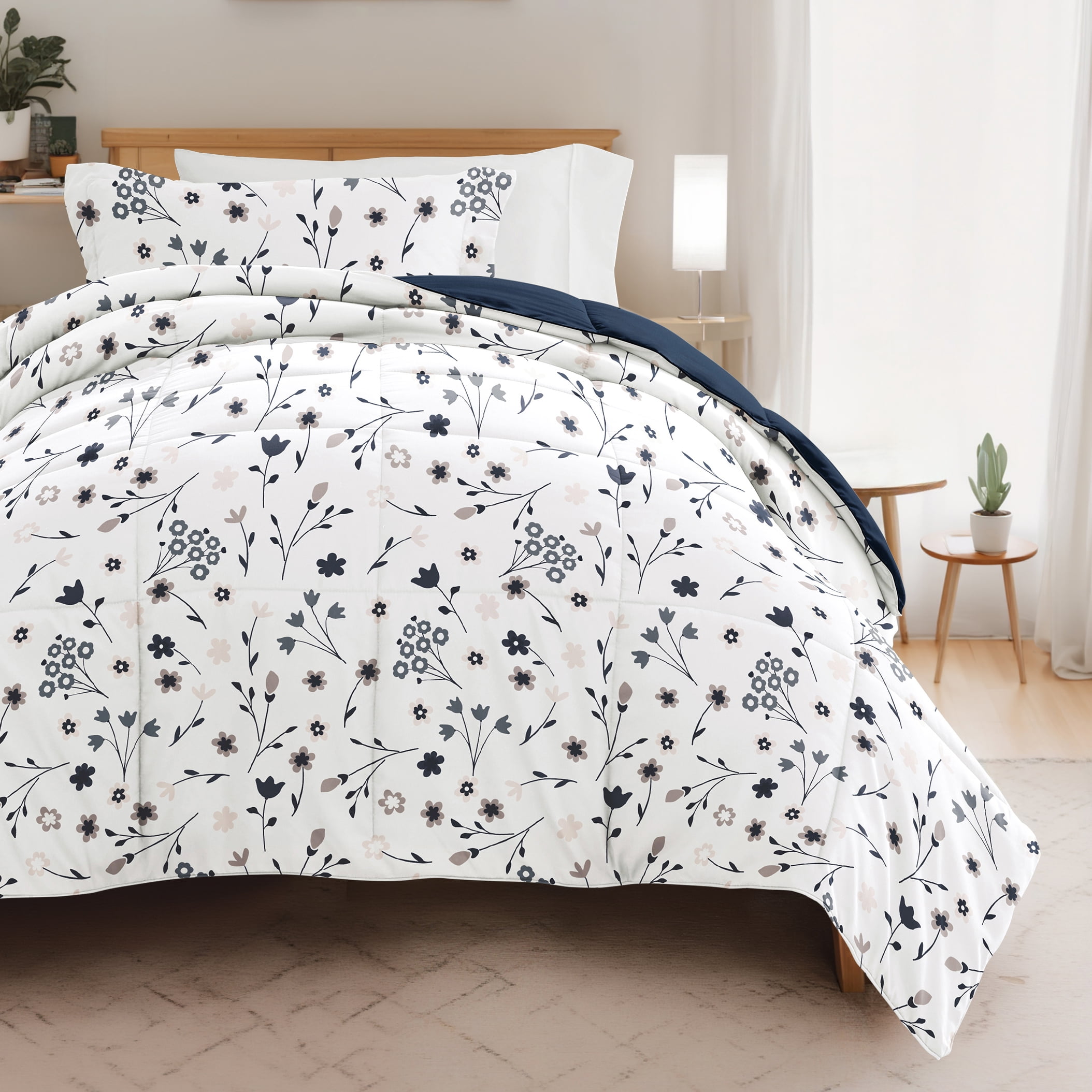Noble Linens 8 Piece Dorm Bedding Bundle, Comforter & Sheet Set, Pillows, Laundry Bag