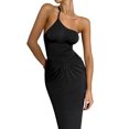 thumbnail image 3 of VISgogo Vestido de mujer sin mangas de color sólido, un hombro Correa de espagueti Sin espalda Ruched Skinny Fit Long Club Party One-Piece VISgogo moda, 3 of 9