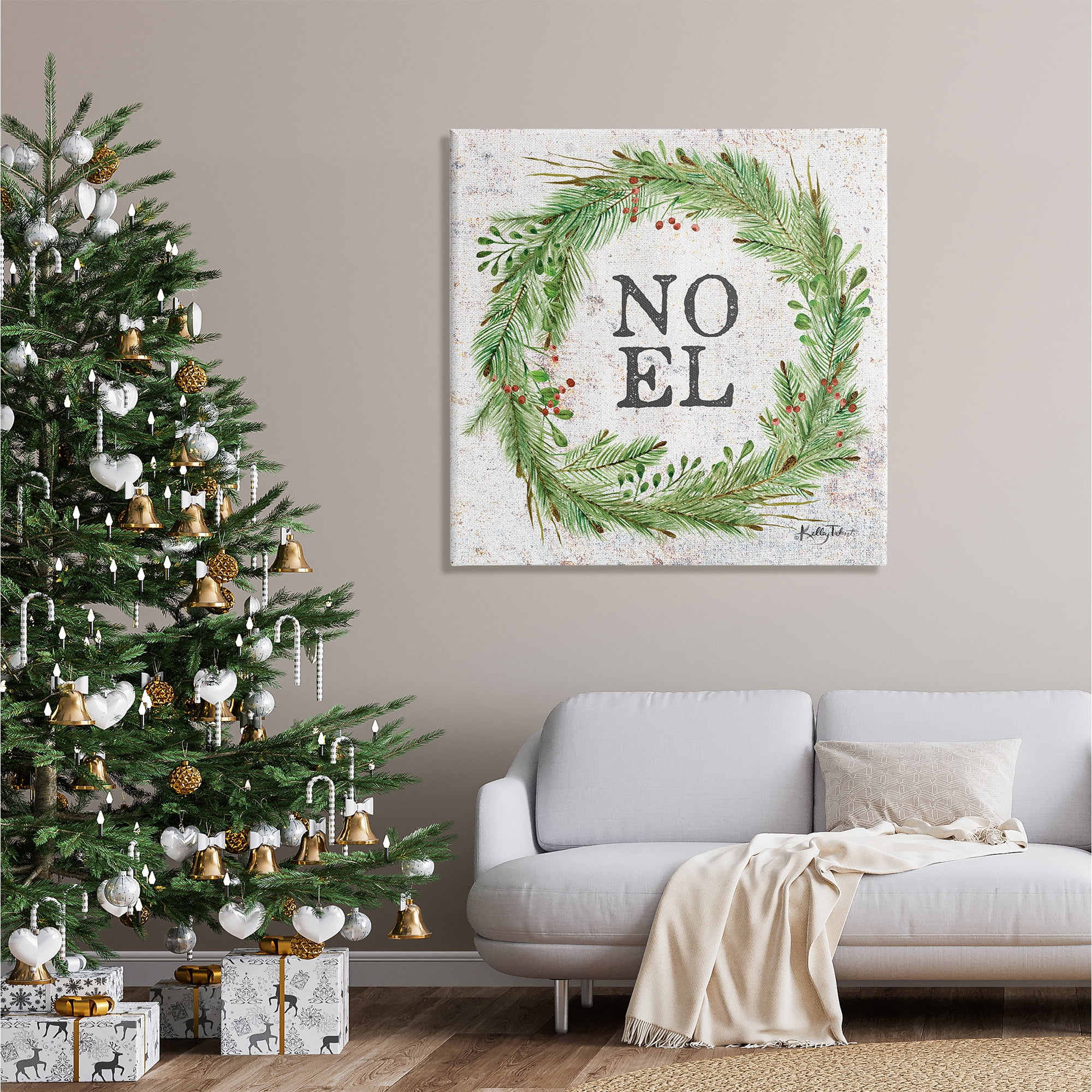 Stupell Industries Noel Seasonal Wreath Holiday Painting Gallery Wrapped Canvas Print Wall Art, 36 x 36