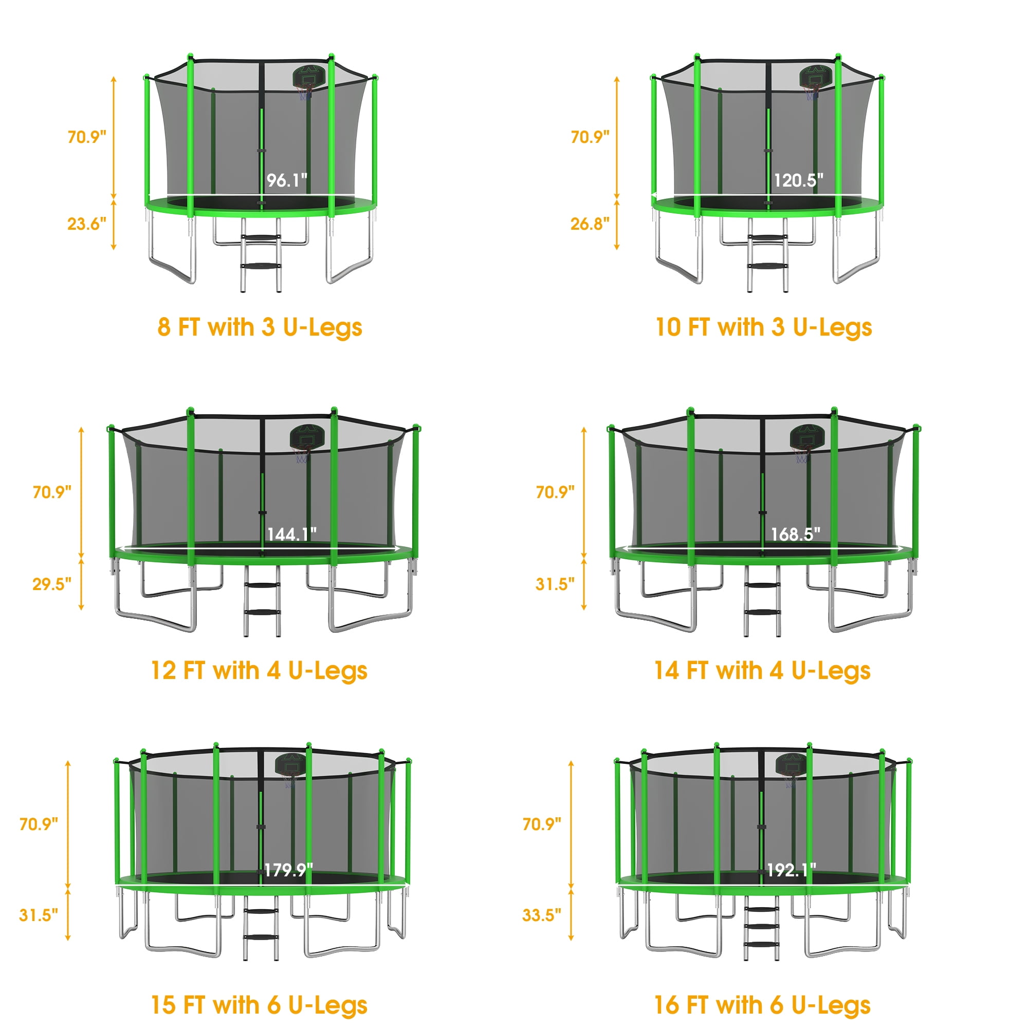 XMIKA Trampolines 14FT 15FT 16FT, Trampolines for 4-6 Kids/1-2 Adults, 1400LBS Outdoor Trampolines with Enclosure Net, Basketball Hoop, Ladder, Heavy Duty Recreational Trampoline, Fast Assembly