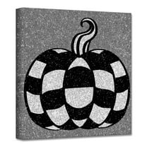 Crafted Creations Gray and Black Glamoween Pumpkin I Canvas Halloween Wall Art Decor 12" x 12"