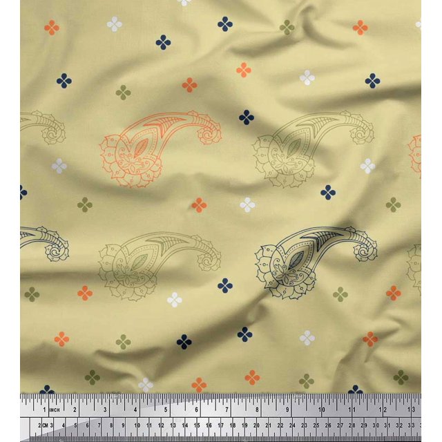 Soimoi Silk Fabric Paisley & Jamdani Print Fabric by the Yard 42 Inch Wide