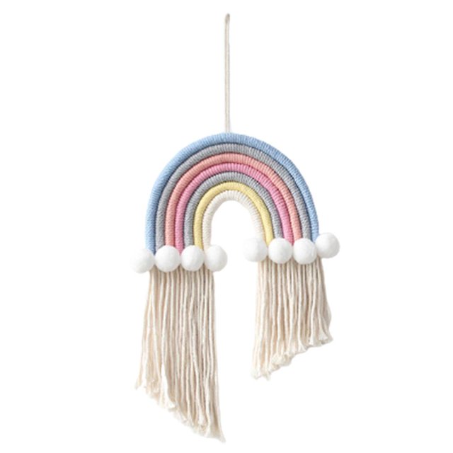 Moon stars Organizador de lazos para el pelo, tapiz de macramé con borlas bohemias, tejido a mano, arcoíris, para colgar en la pared