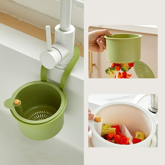 Automatic Sink Strainer Basket Self-Cleaning Kitchen Food Waste Catcher with Press-to-Dump Design,Hanging Garbage Collector for Easy Leftover Disposal Clog Prevention