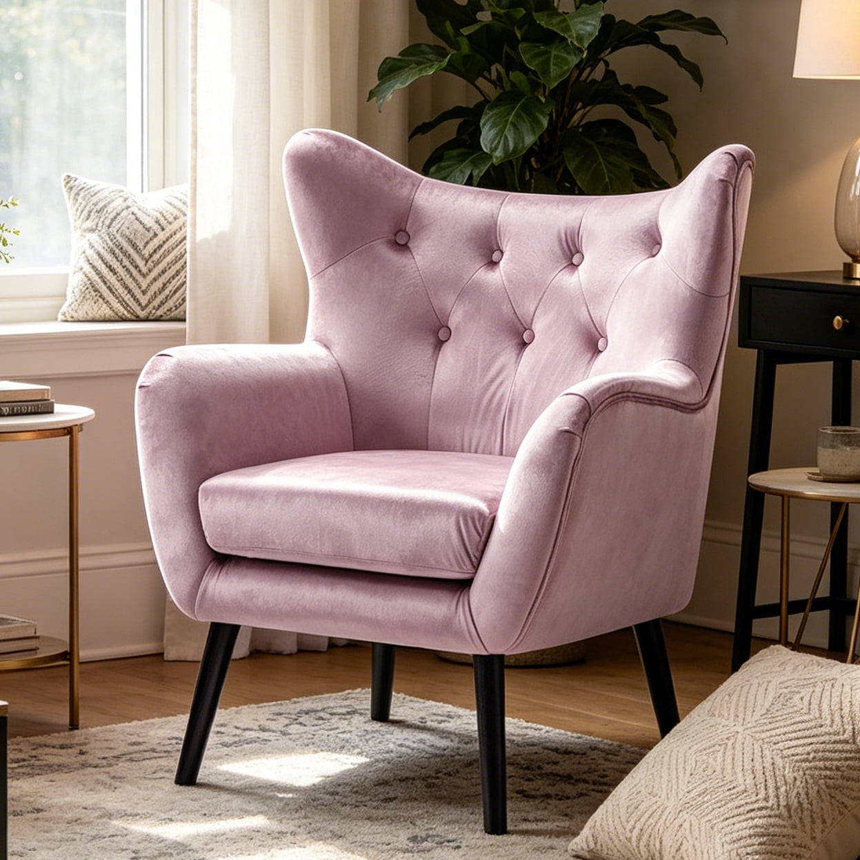 Gewnee 32.68"Velvet Accent Chair,Modern Tufted Armchair with Ergonomic Back,Comfortable Chair for Living Room,Bedroom or Office.Pink