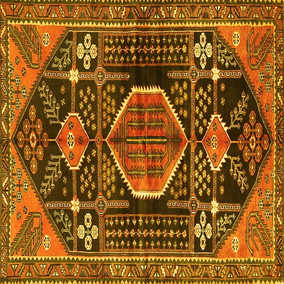 Ahgly Company Machine Washable Indoor Square Persian Yellow Traditional Area Rugs, 4' Square