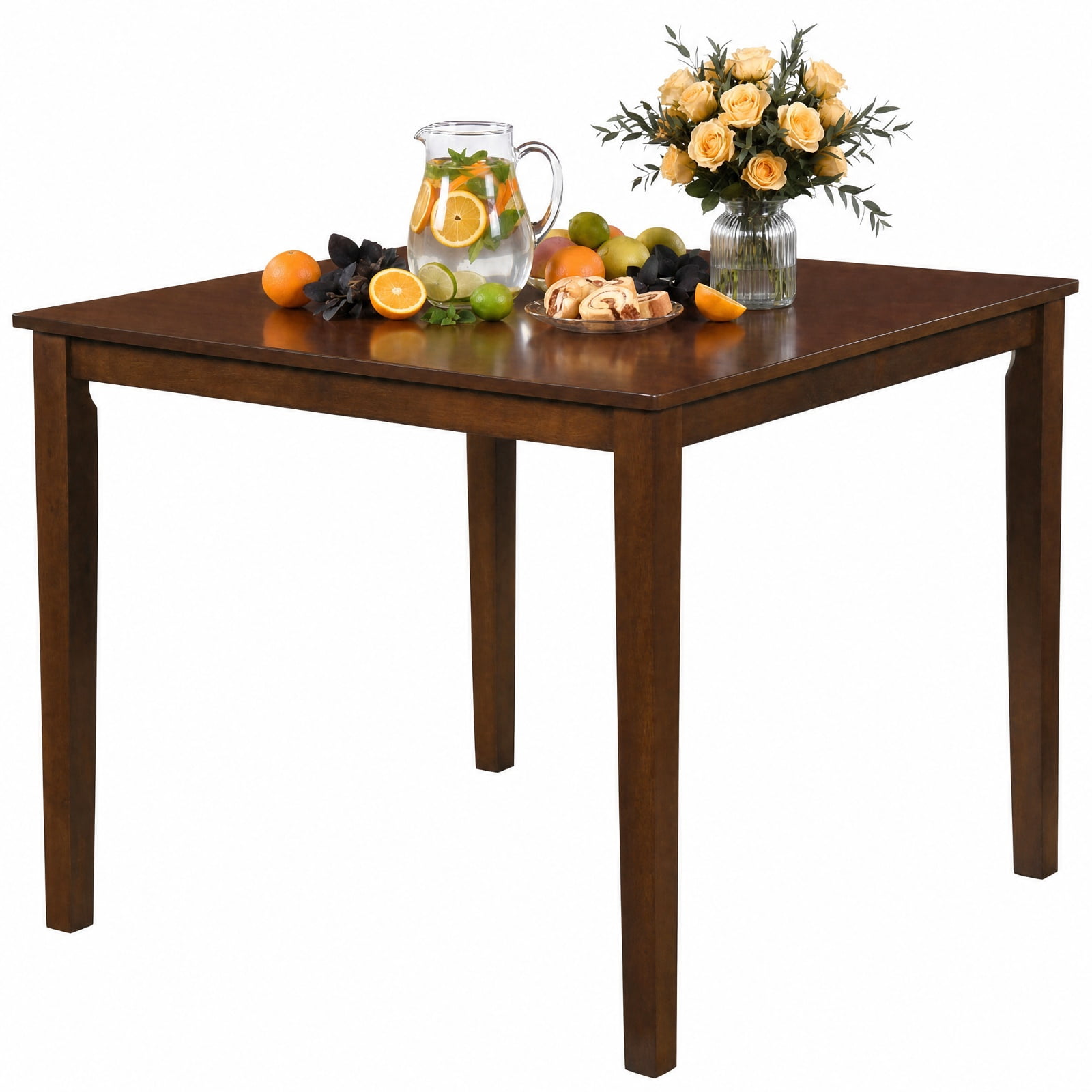 Furnibear Farmhouse Dining Table for 4 People 35 Inches Square Kitchen Table for Kitchen Dining Room Breakfast Nook Small Space Home, Walnut