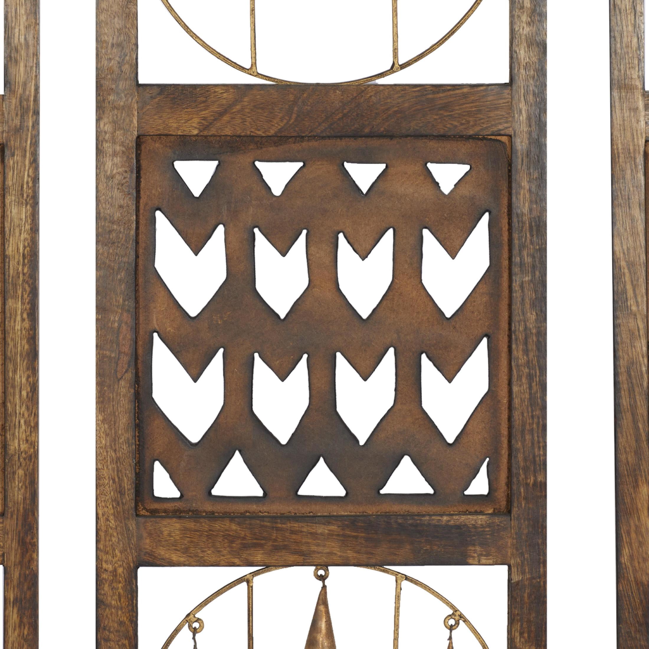 DecMode Farmhouse Carved Wood Cutouts with Hanging Bells Wall Décor, Set of 3 12"W x 36"H