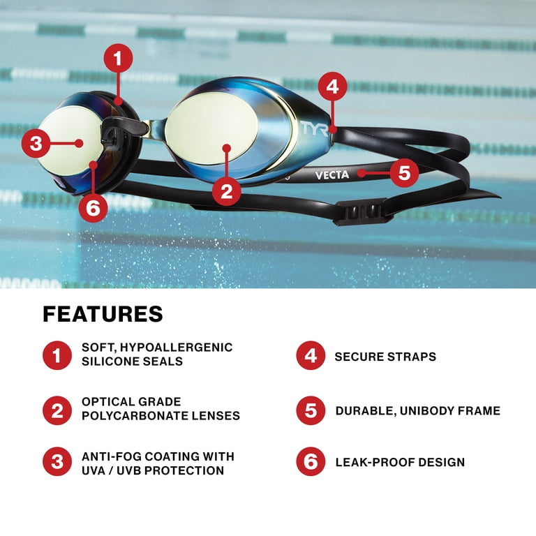 TYR Adult Fit Vecta Mirrored Swim Goggle - Gold/Black - Walmart.com