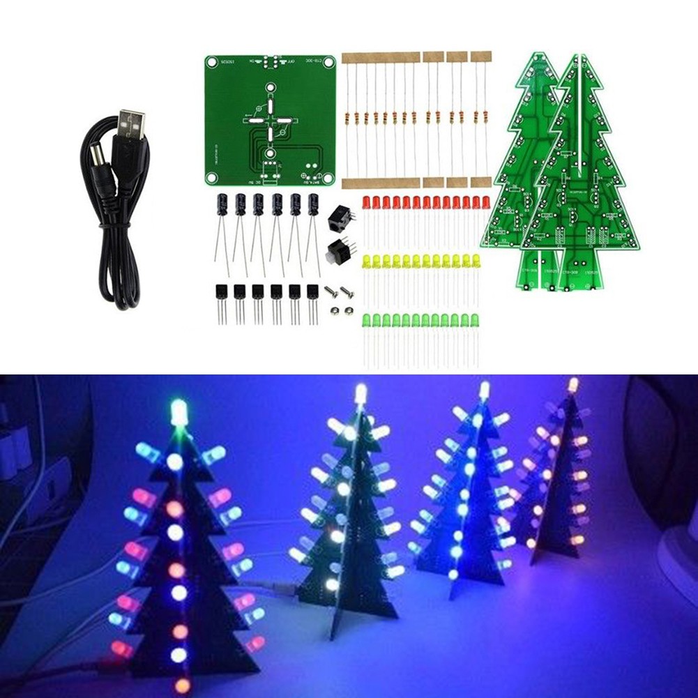 DIY 3D Led Flashing Christmas Tree Circuit Kit Glitter Electronic