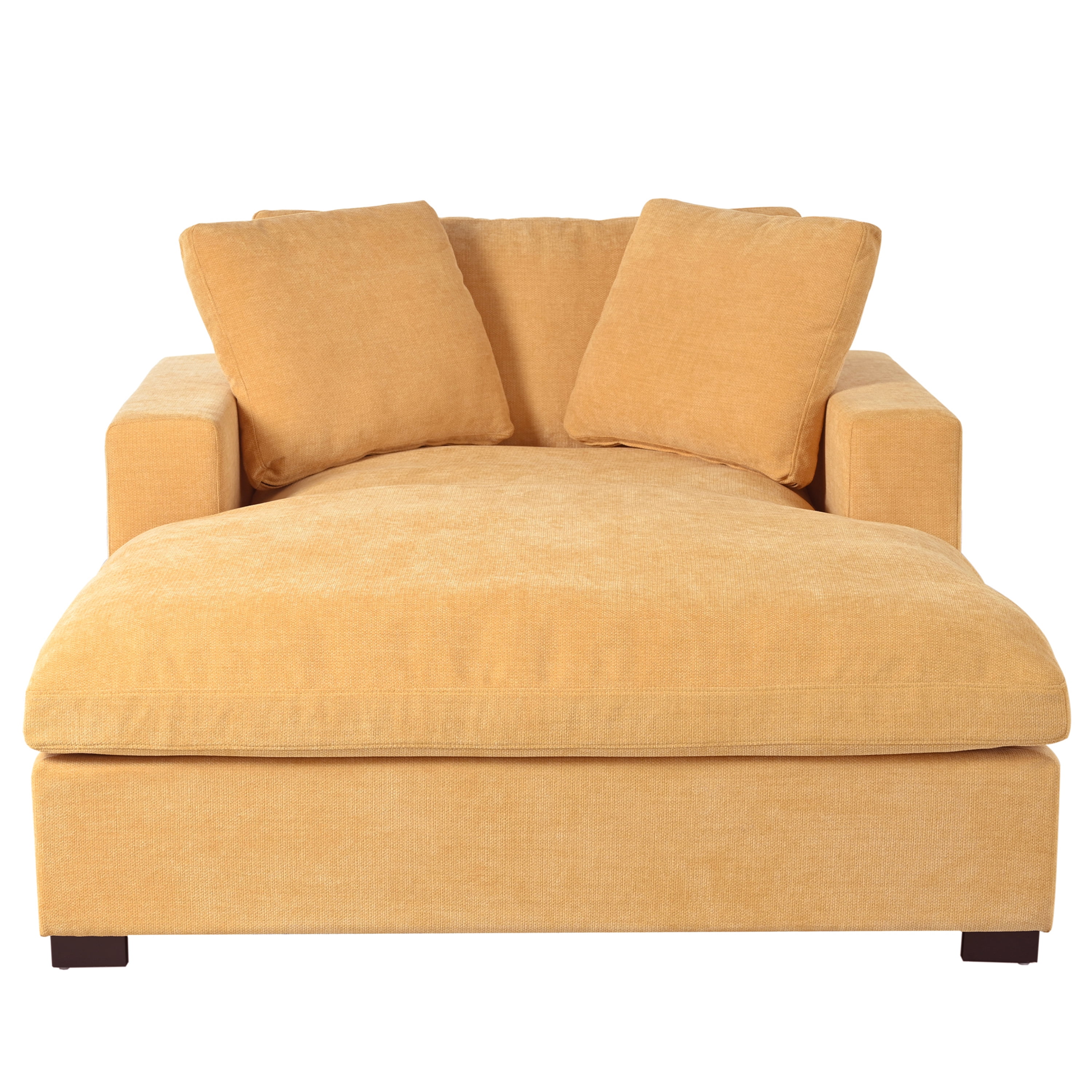 EUROCO 53.5"W Oversized Chaise Lounge Indoor,Corduroy Upholstered Sofa Bed with Throw Pillows , Armrests and Solid Wood Legs, Sleeper Chair- Plush Chair Bed for Living Room,Yellow