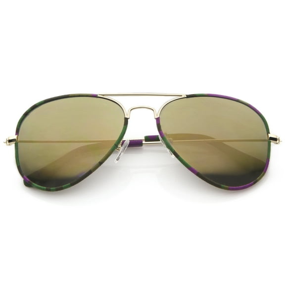sunglassLA Unisex Camouflage Print Fabric Teardrop Shape Lens Aviator Sunglasses (Gold-Purple-Camo / Smoke Mirror) - 60mm