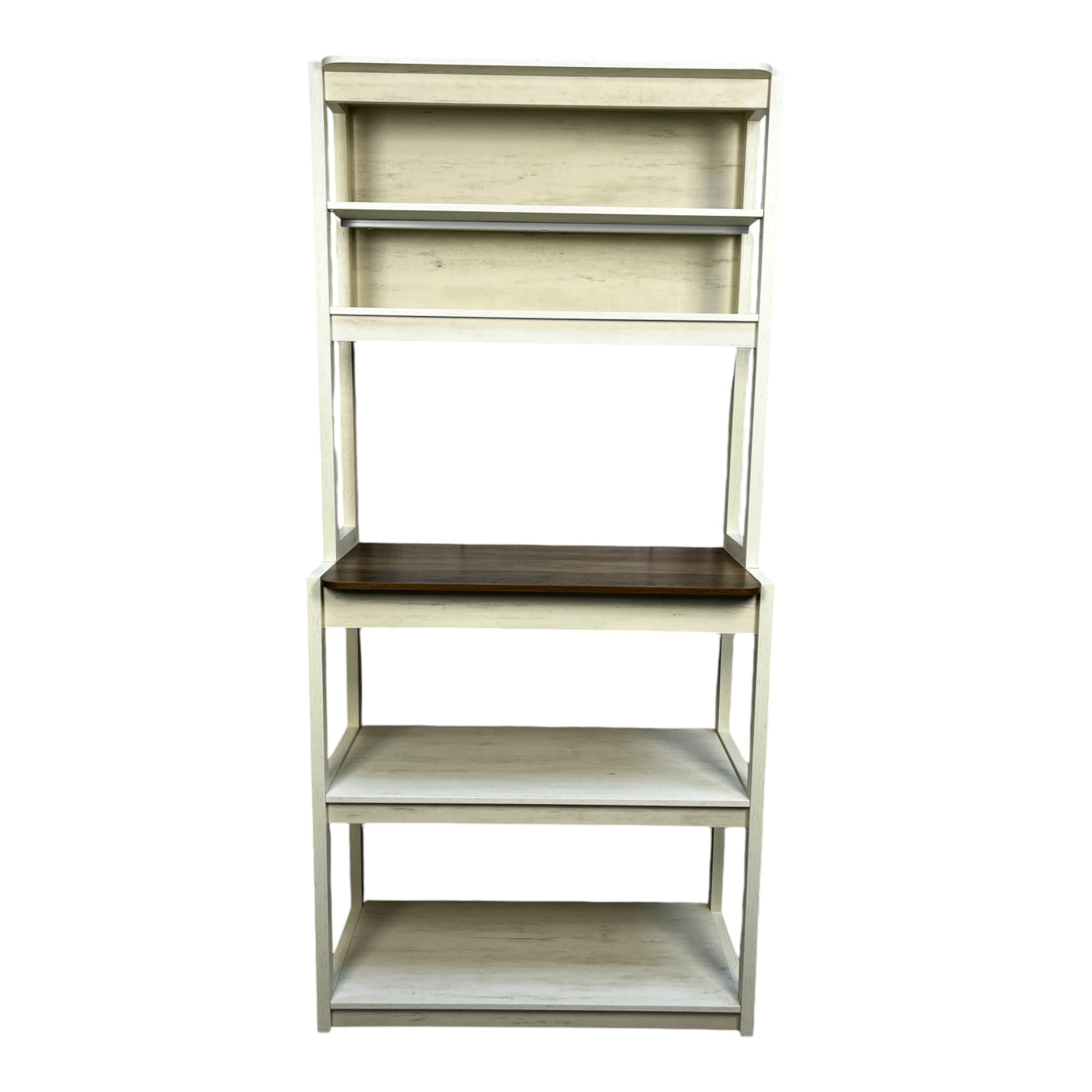 5-Tier Bakers Rack, Kitchen Storage Shelf and Microwave Stand with Coffee Bar, Particle Board Organizer for Pantry, 31.50 Inch, Brown and White