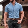 thumbnail image 2 of Denim Shirt Men Short Sleeve Button Down Jean Shirts Muti Pocket Western Soft Work Shirt Casual Cowboy with Comfortable Light Blue, 2 of 9