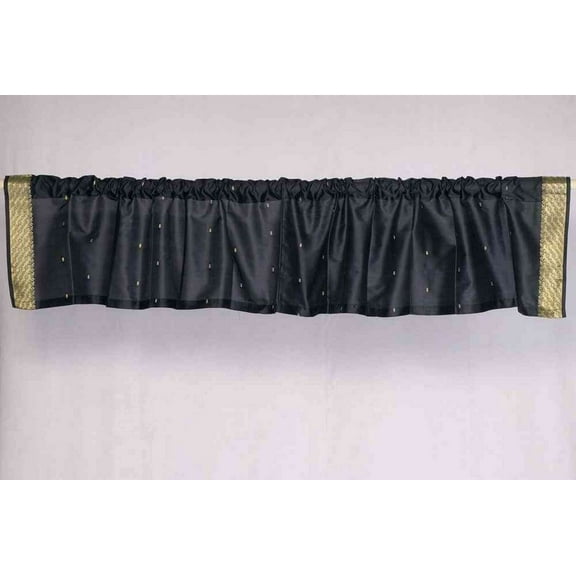 Black - Rod Pocket Top It Off handmade Sari Valance 80W X 15L - Pair