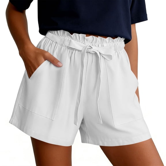 Chbgutlmr Womens Shorts Ruffled Elastic Waist Tie Front Loose Fitted Shorts Casual Summer Dressy Shorts with Pockets