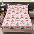 thumbnail image 4 of Jeiento Pink Christmas Tree Bow Print Bedding Set, 2 Decorative Pillow Covers + 1 Deep Pocket Fitted Sheet, 3-Piece Soft Bed Linen Set for Bedroom Guest Room Holiday, King Size, 4 of 7