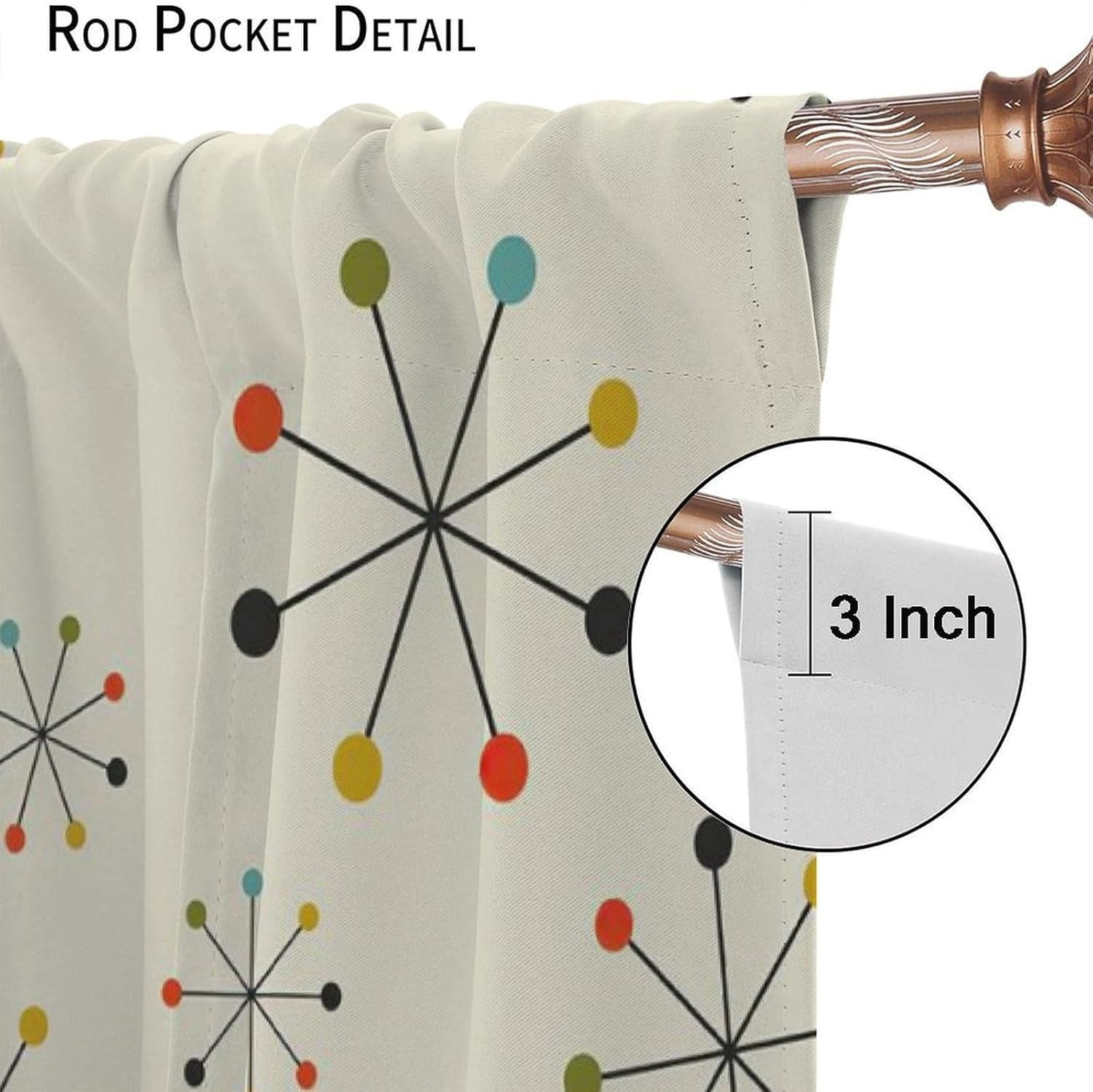 Mid Century Blackout Curtains, 60s Geometric Vintage Mid Century Abstract Modern Pattern Window Treatments for Bedroom Living Room Kitchen Rod Pocket Curtains42X63 Inch