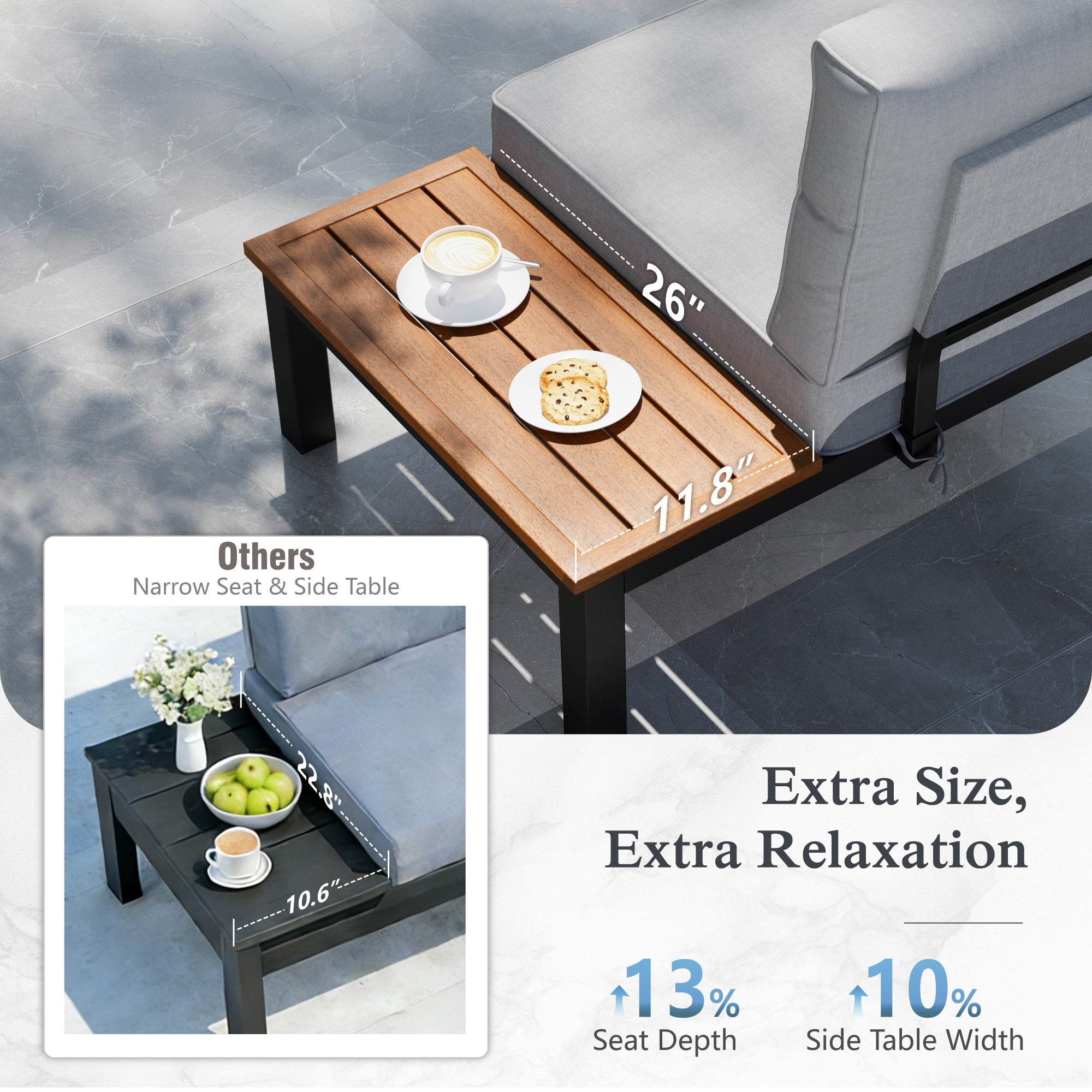 Sophia & William 6 Pieces Outdoor Patio Furniture Sectional Sofa Set Metal Conversation Set with Coffee Table & Cushioned Chairs, Light Grey