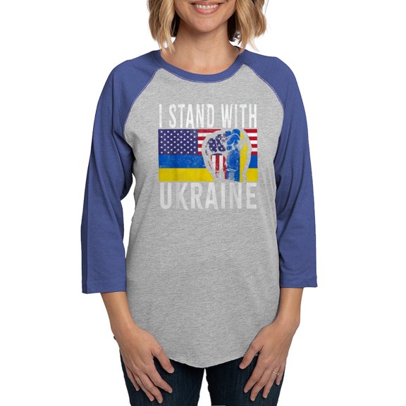 CafePress - I Stand With Ukraine Flag Amer Long Sleeve T Shirt - Womens Baseball Tee