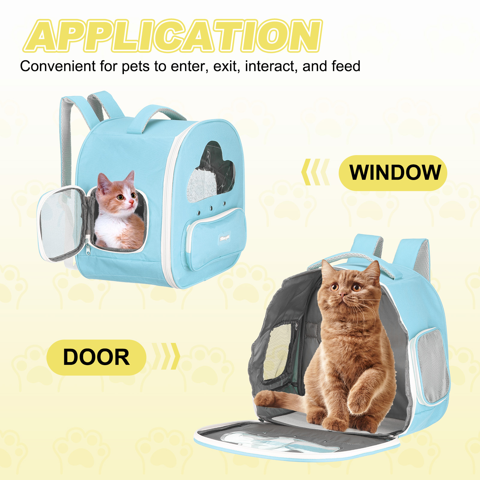 Cat Backpack Carrier, Large Space & Breathable, Pet Hiking Travel Backpack for Cats Blue