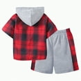 thumbnail image 4 of Godom Boys Outfits Size 6 Summer Two-Piece Outfit Short Sleeve Plaid Hooded Top & Shorts Sets,Red, 4 of 6
